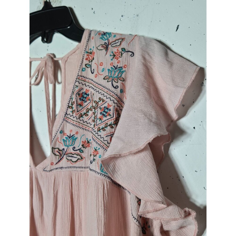 Kelly Renee Womens Pink Floral Embroidered Deep V-Neck Tunic Dress Plus 1X Boho - Picture 6 of 11